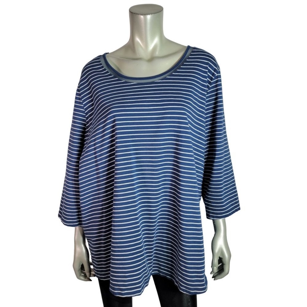 Catherines Top Plus Size 2X 22/24W Suprema Collection‎ Striped Stretch Blue
